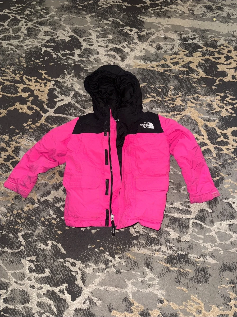 The North Face Hot Pink and Black Hooded Puffer